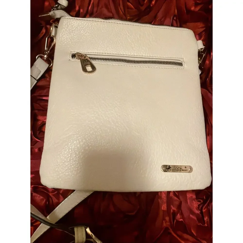 Montana West 3pc Set Studded Hobo Bag Crossbody Wallet Cream White NWOT